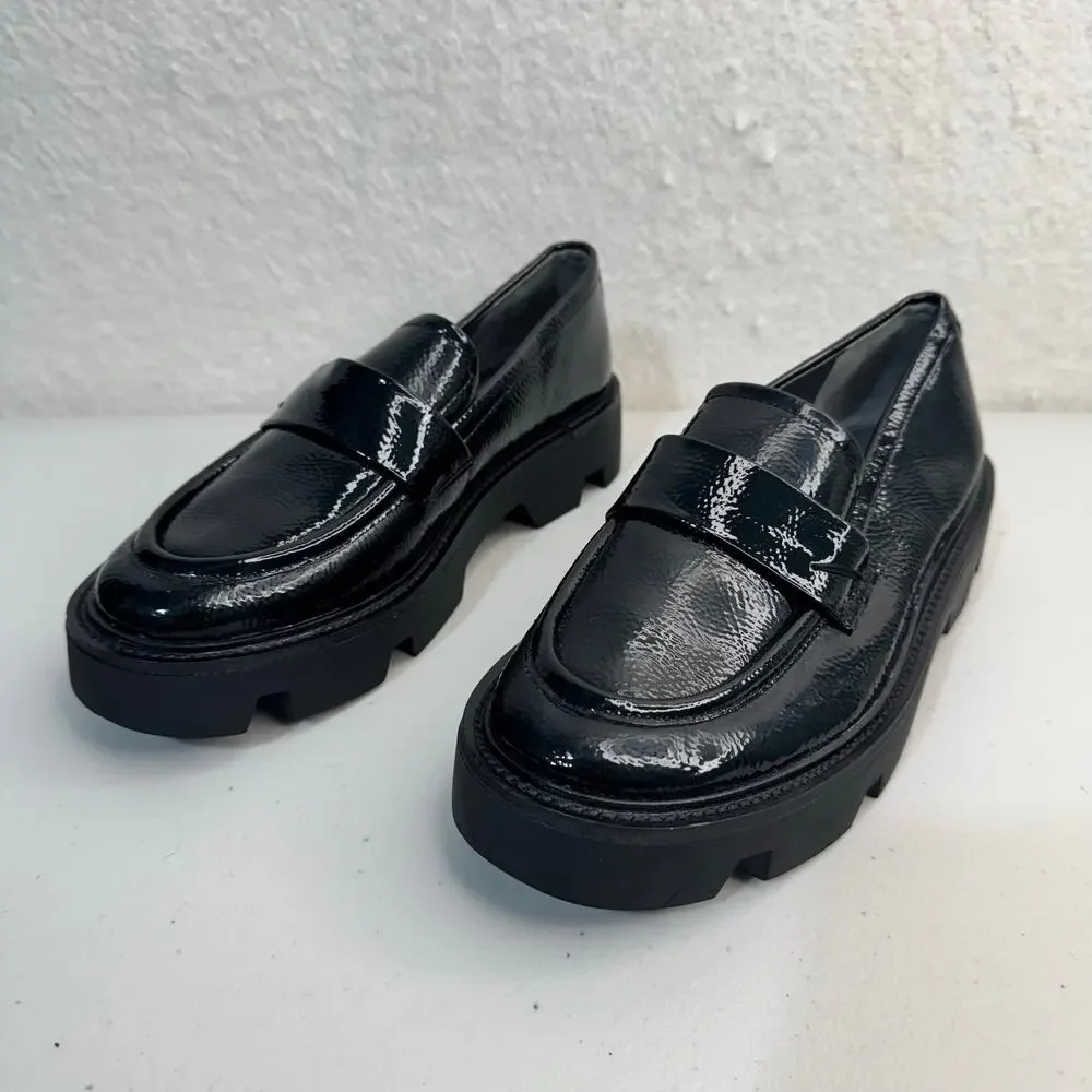 Franco Sarto Ream Loafers Faux Patent Leather Round Toe Lugged Platform Size 6.5